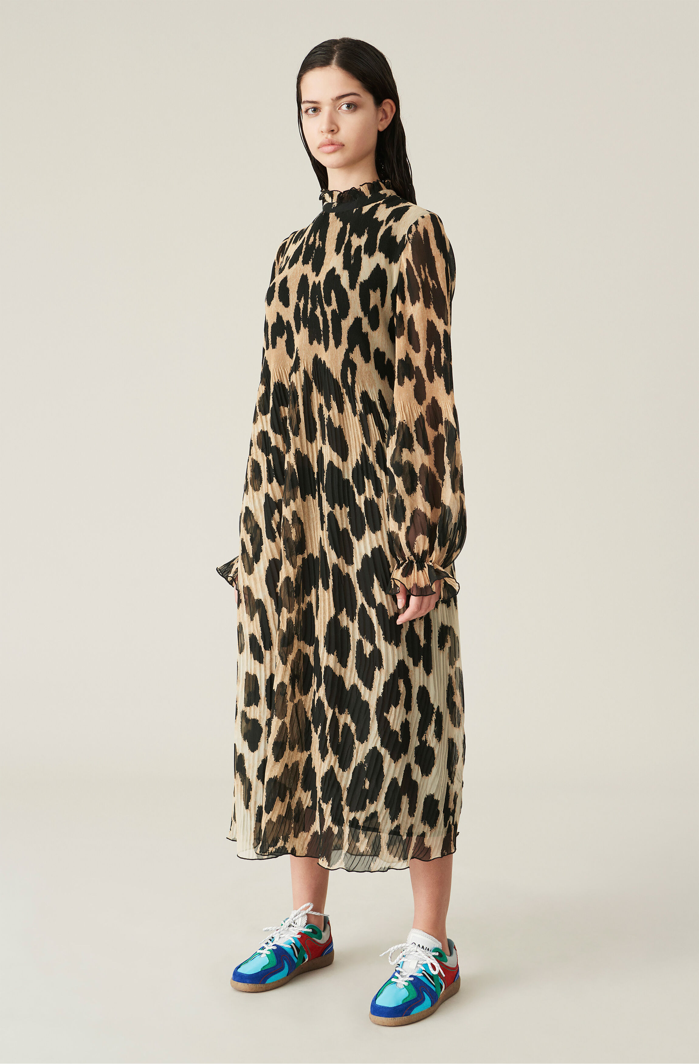 Maxi Leopard Pleated Georgette Dress ...